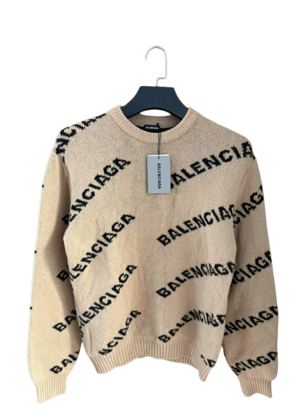 🚩steal Balenciaga Men's Beige Logo Crewneck Sweater